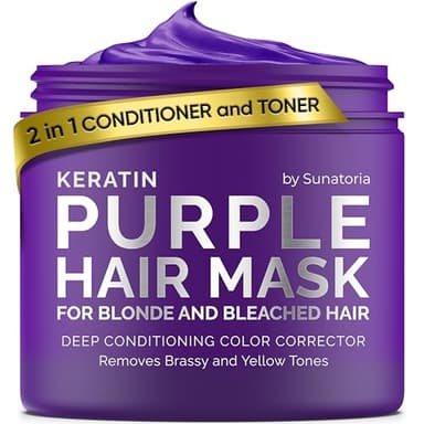 SUNATORIA NEW Purple Hair Mask with Keratin - Blonde Hair Purple Toner - Repair & Nourishment Treatment for Bleached, Brassy Hair - No More Yellow, Copper Tones - Deep Conditioner for Color Treated Locks