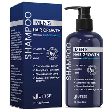 Biotion Hair Growth Shampoo for Men: Natural Thickening Shampoo with Tea Tree Oil Ginseng Mint for Hair Loss and Thinning Hair - 10.1 fl.oz, Dark Blue