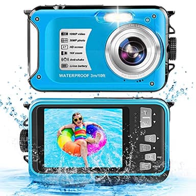 Waterproof Camera, 11FT Underwater Camera2.7K& 1080P Full HD Underwater Camera with 30 Megapixel 16x Digital Zoom, Underwater for Snorkeling Waterproof Digital Camera for Kids
