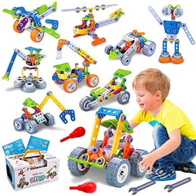 10 in 1 STEM Toys for 4 5 6 7 8 Year Old Boy, Building Toys for Kids Ages 4-5-6-7-8, Educational Stem Construction Toys Set Creative Learning Resources Games for Boy Girls Kids Birthday Gift Present