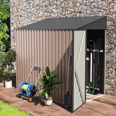 U-Max Outdoor Lean to Storage Sheds & Outdoor Storage, Small Metal Wall Side Shed for 4' x 7', Outdoor Storage Cabinet Bike Shed for Garden, Backyard and Outdoor Use in Grey